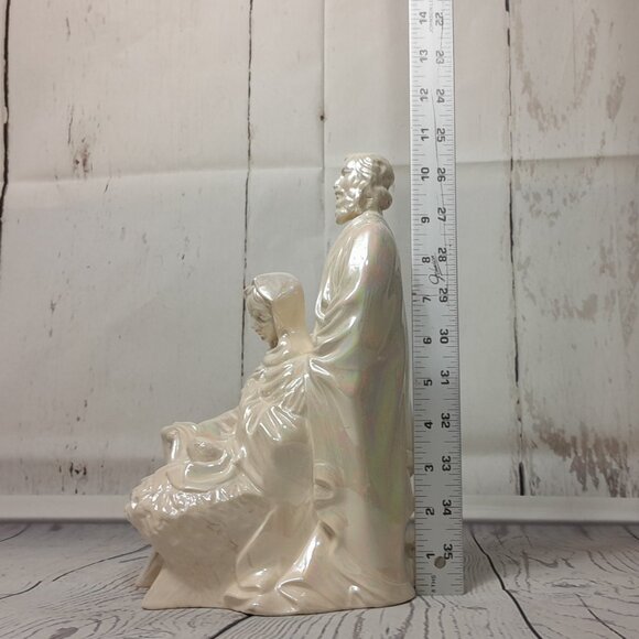 Holy Family Statue Joseph Mary Baby Jesus Ceramic Atlantic Mold Iridescent Pearl - Picture 14 of 16